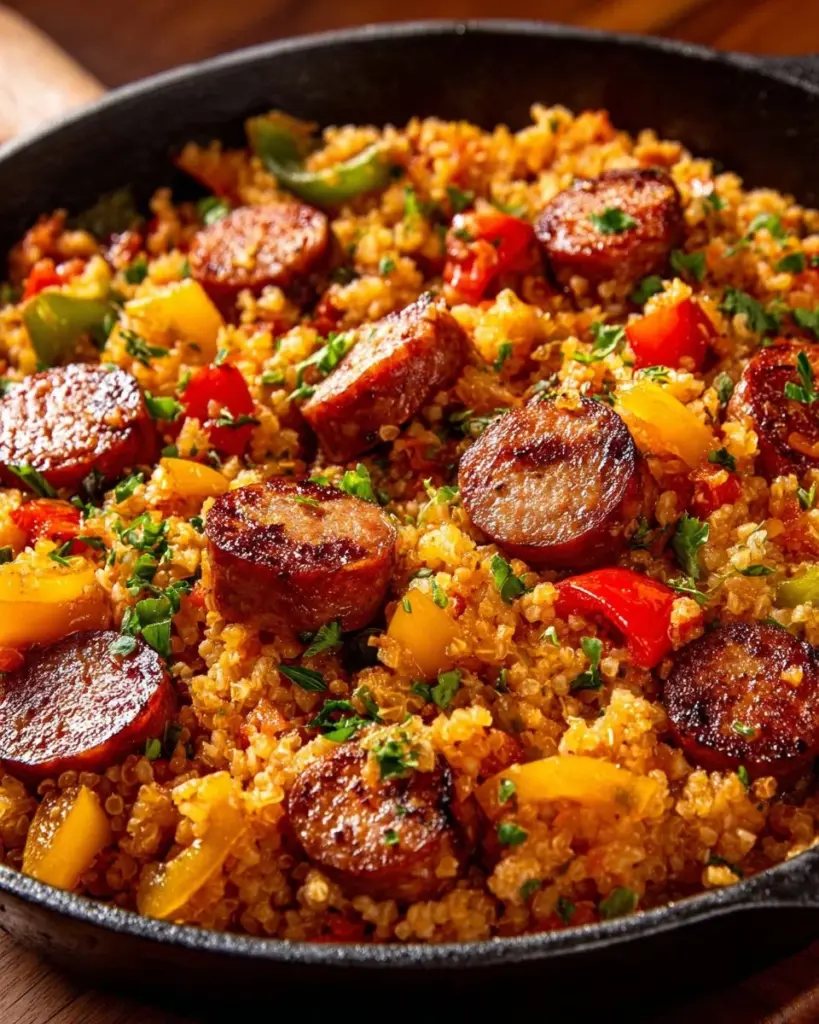 Delicious Cajun sausage and rice skillet dish served in a pan