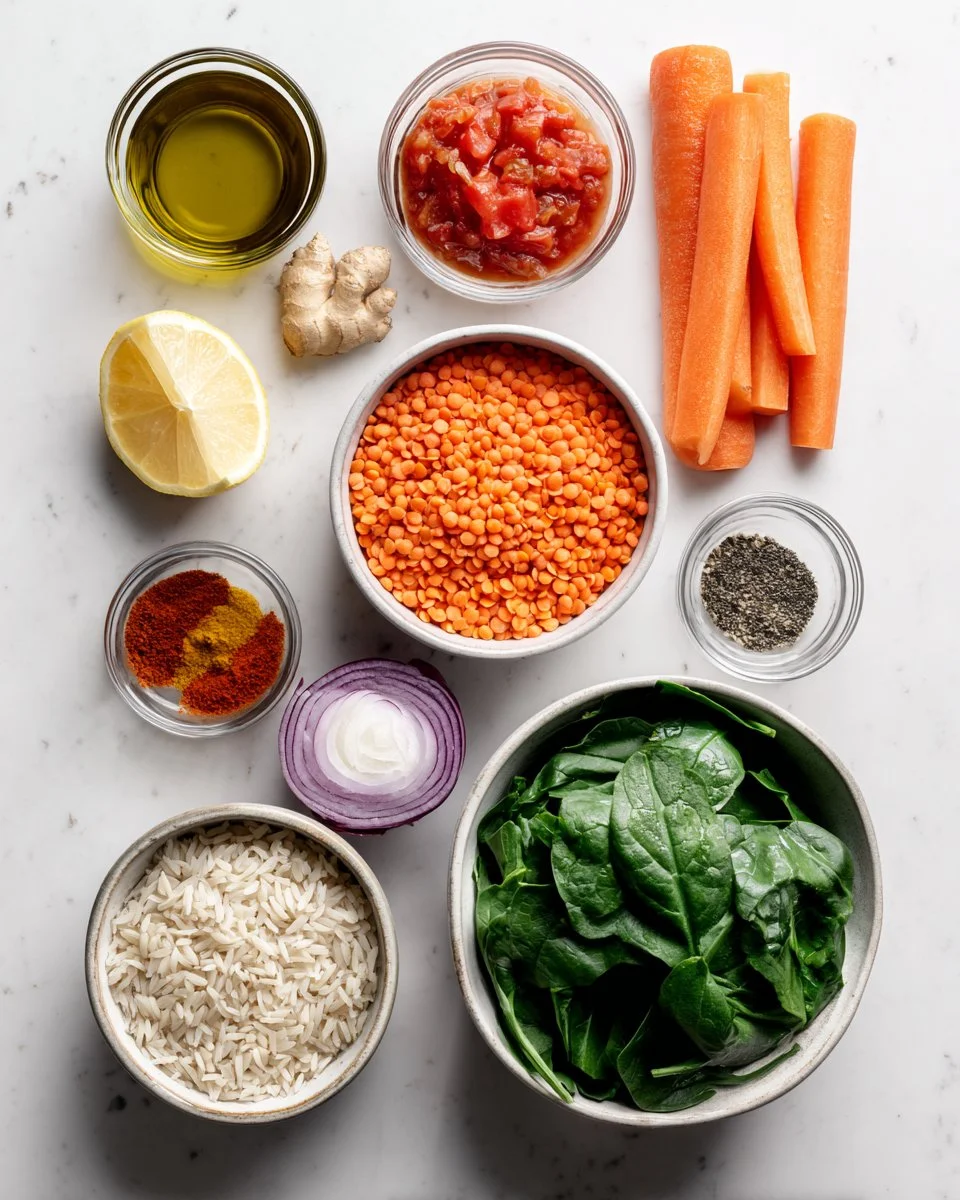 Carrot, Red Lentil, & Spinach Soup