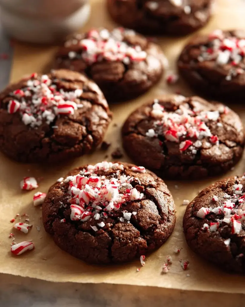 Delicious chocolate peppermint cookies with mint and chocolate chunks