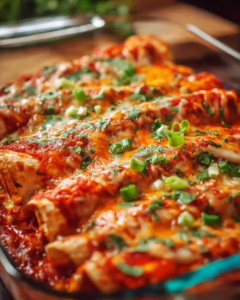 Creamy chicken sour cream enchiladas served on a plate with toppings