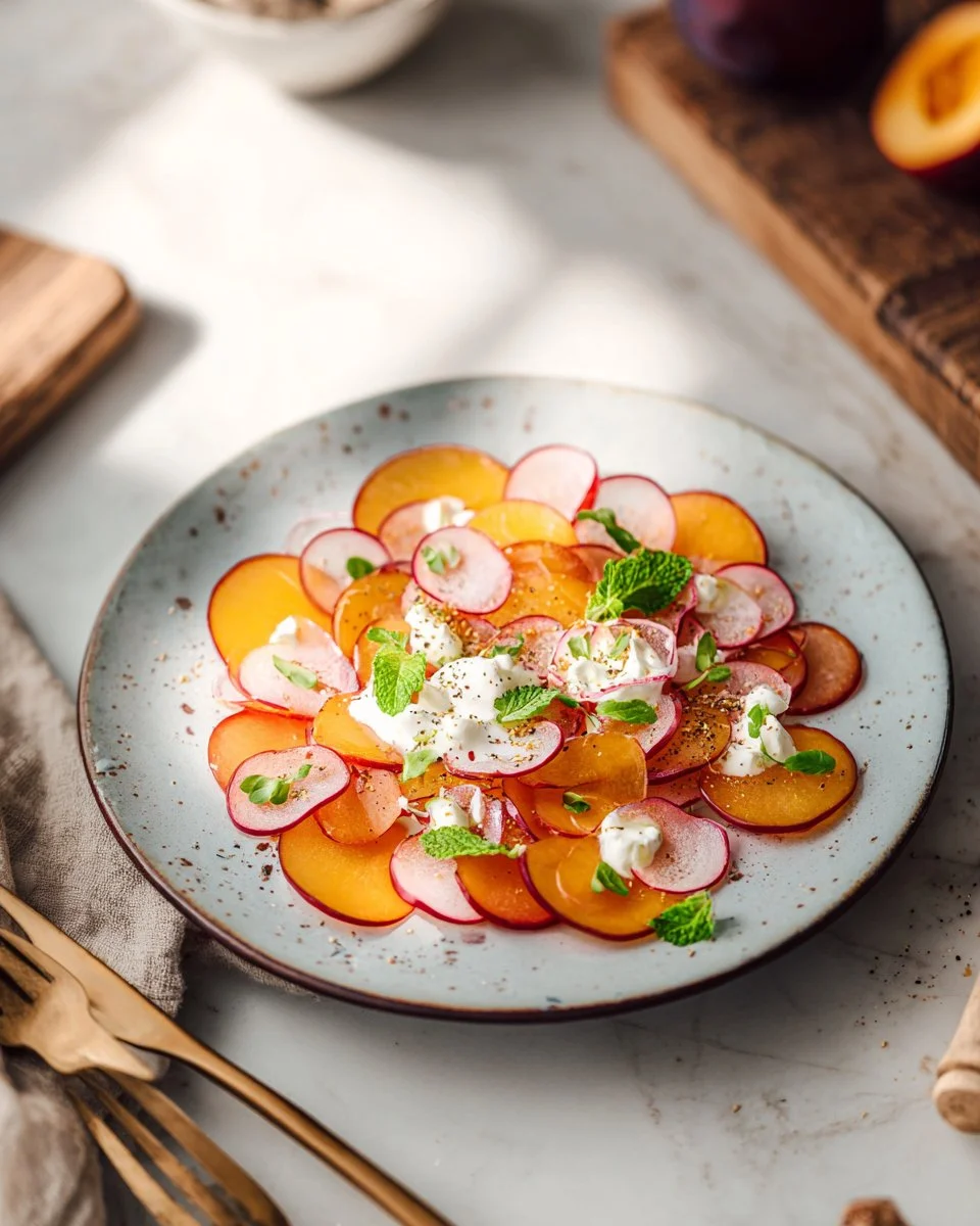 Fruit Carpaccio with Plums and Lemon Ginger Cream