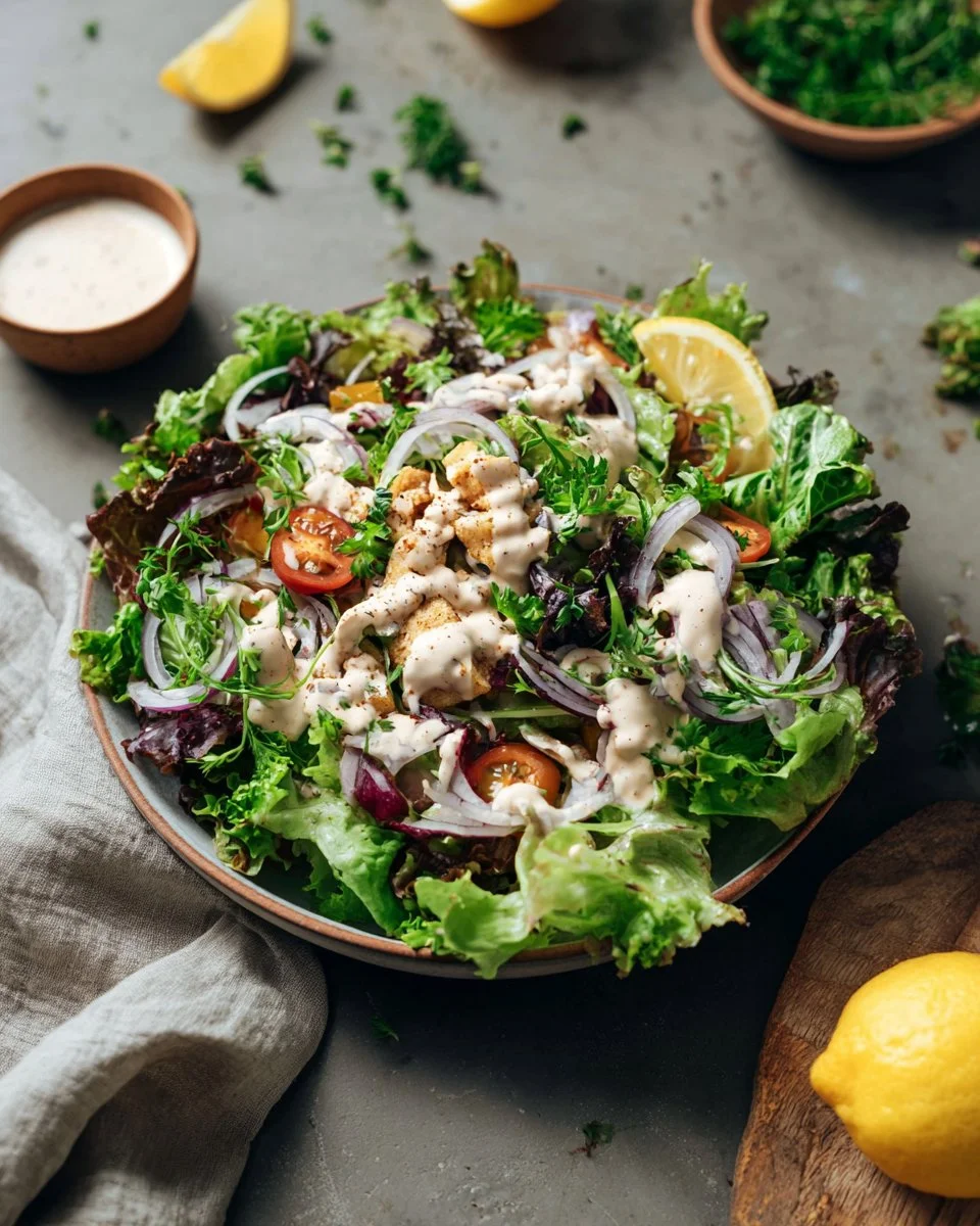 Green Salad with Lemon Tahini Dressing