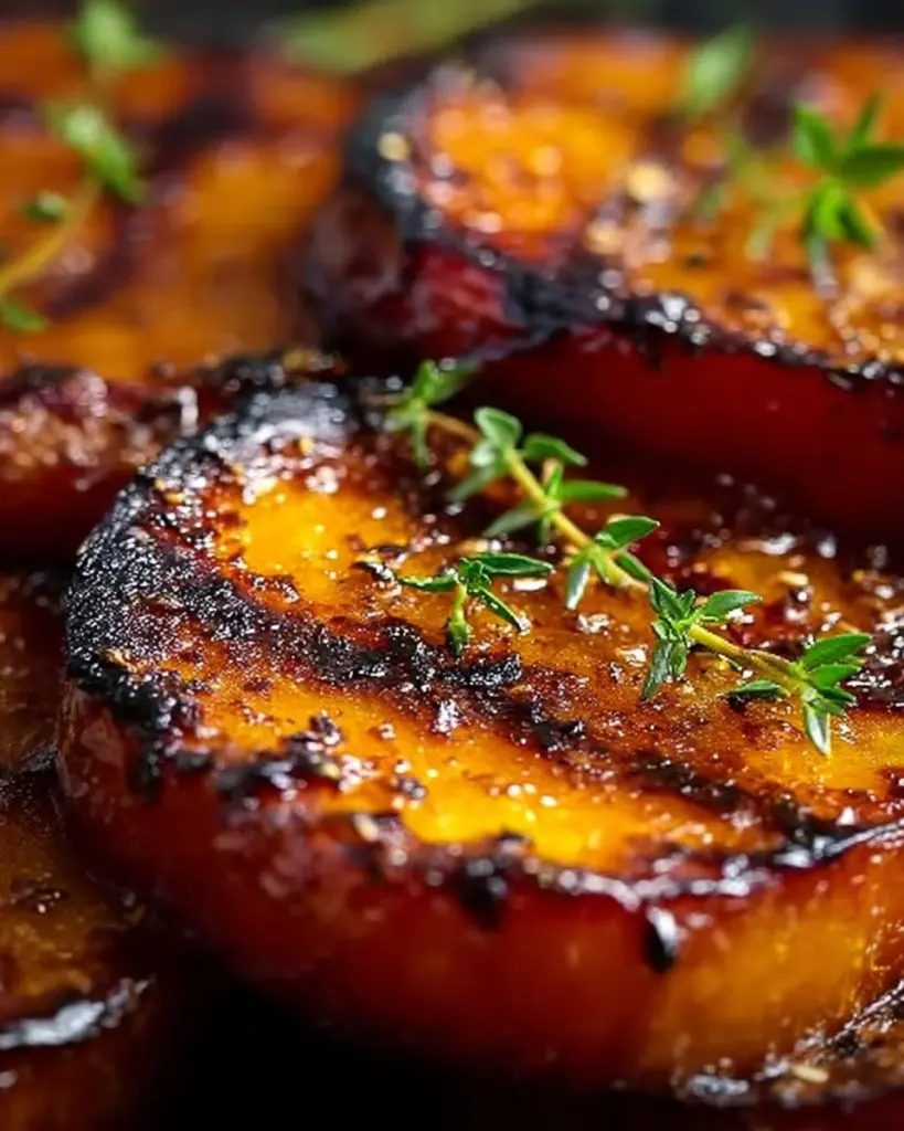 Delicious melting sweet potatoes garnished with herbs and spices
