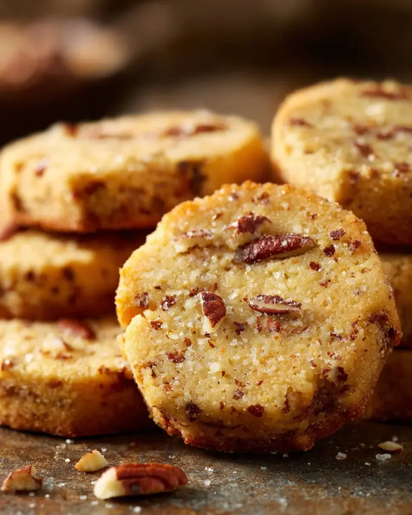 Delicious homemade Pecan Shortbread cookies on a plate