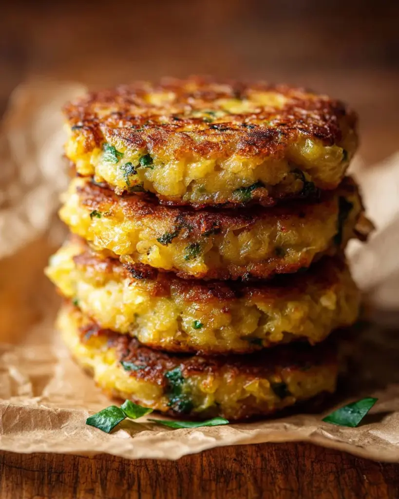 Delicious quinoa patties served on a plate with fresh greens