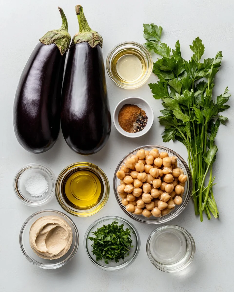 Roasted Eggplant Chickpea with Tahini Sauce