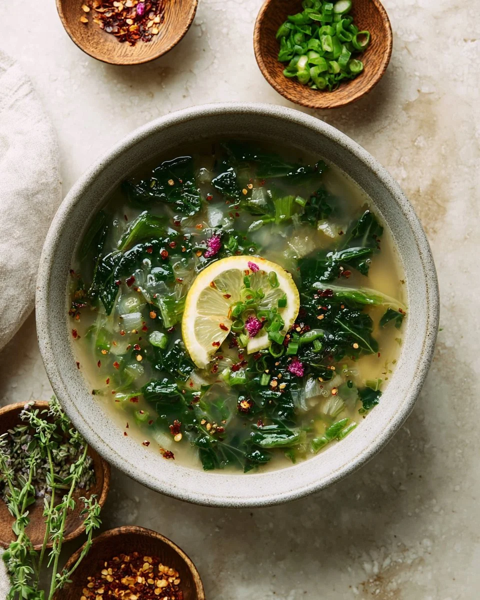 Roasted Garlic Miso Soup with Greens