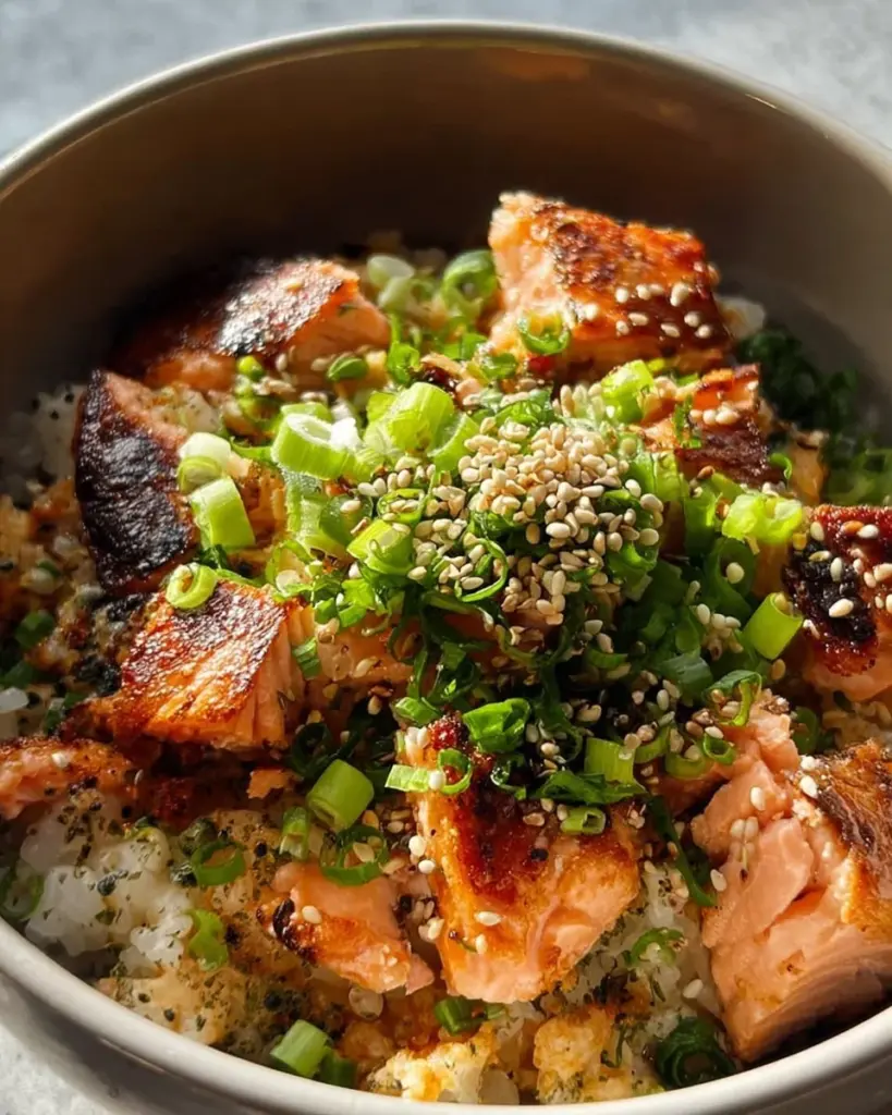 Bowl of Salmon Ochazuke with rice and salmon in a flavorful broth