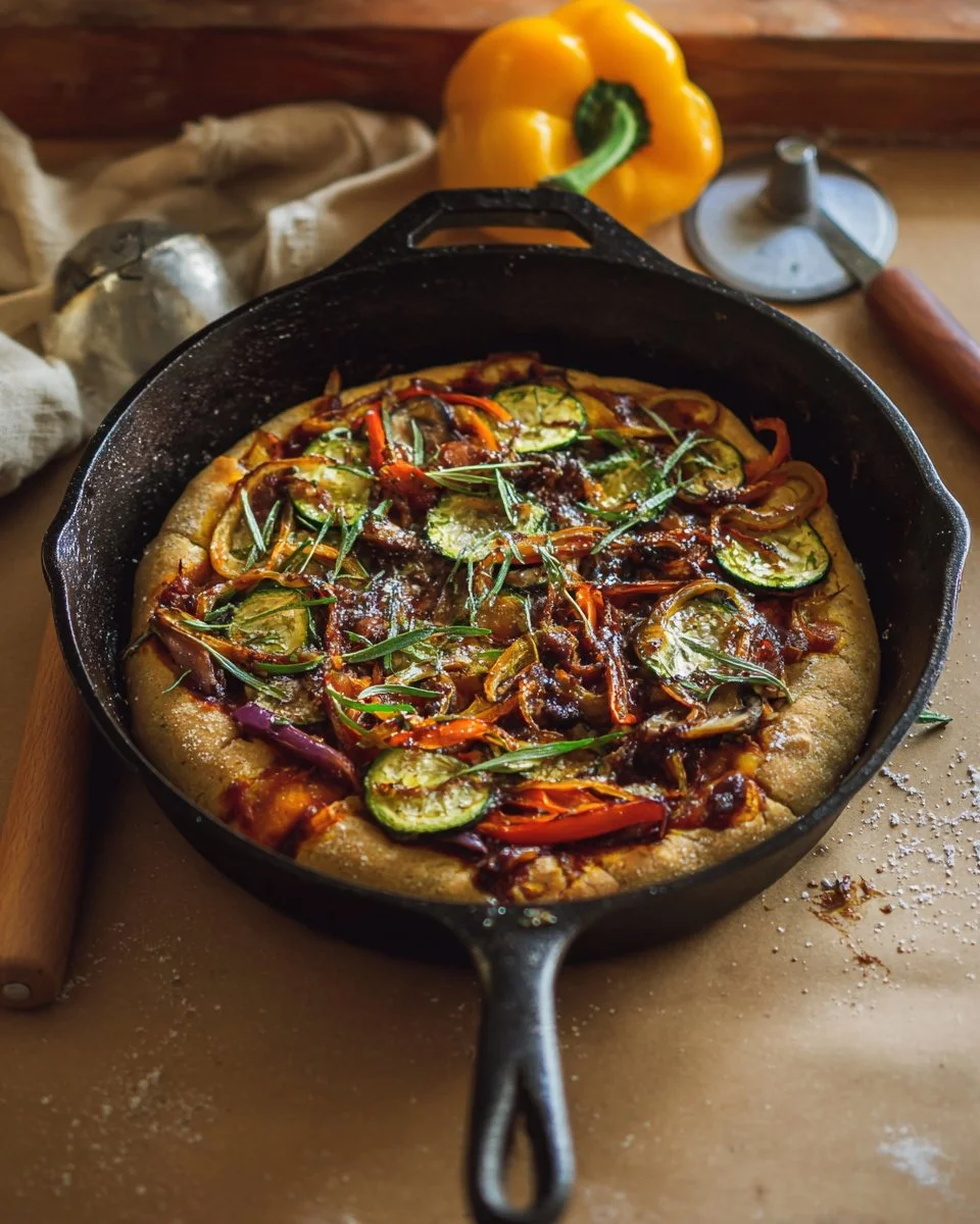 Skillet Pizza with Balsamic-Tomato Sauce and Roasted Vegetables