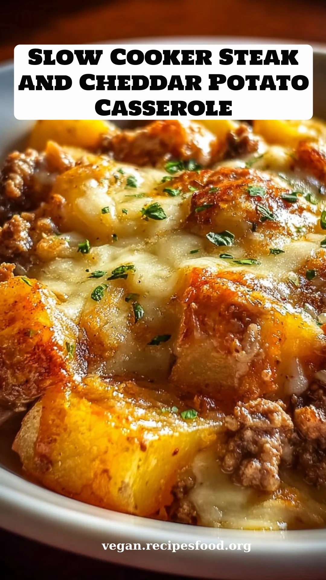 Slow Cooker Steak and Cheddar Potato Casserole