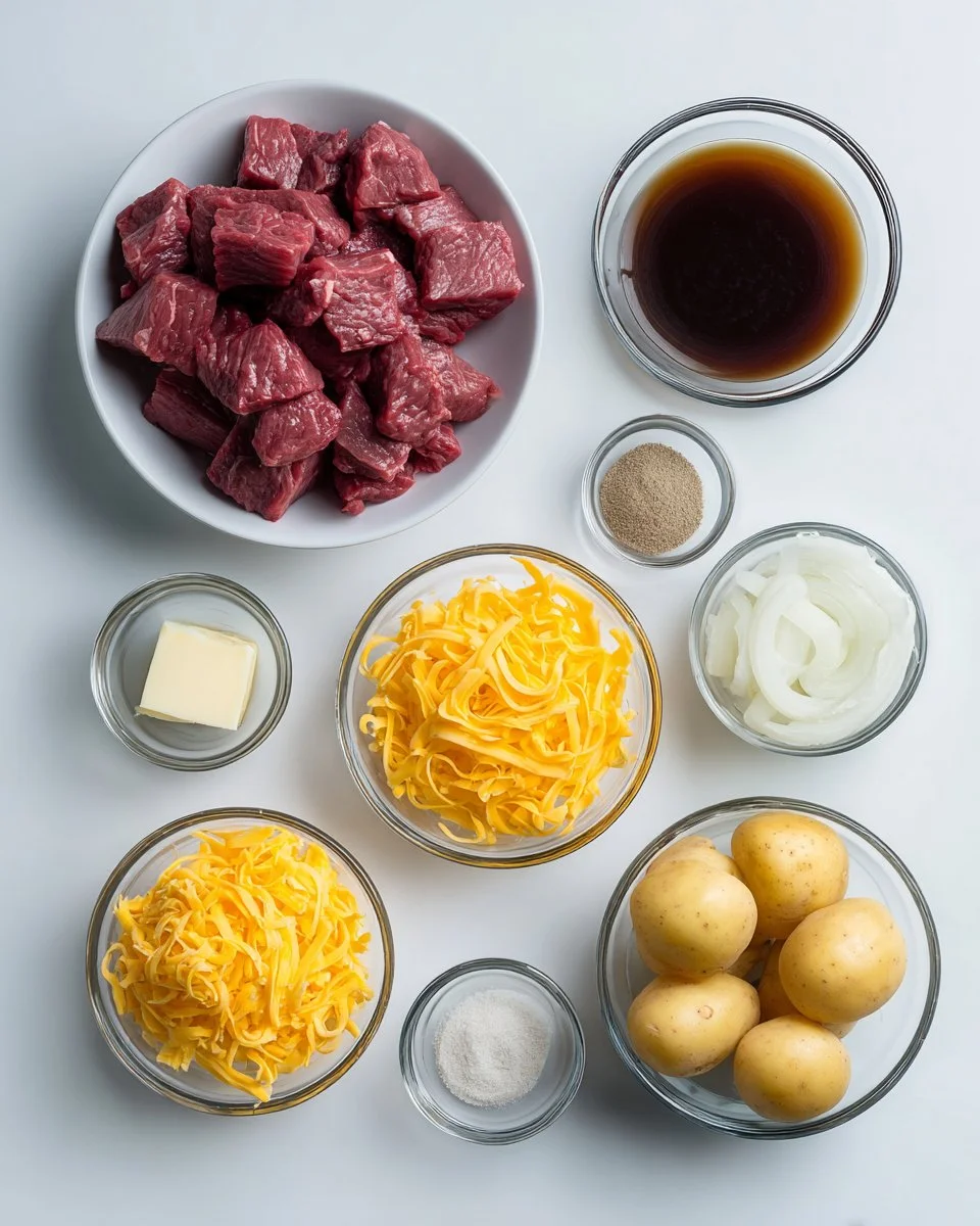 Slow Cooker Steak and Cheddar Potato Casserole
