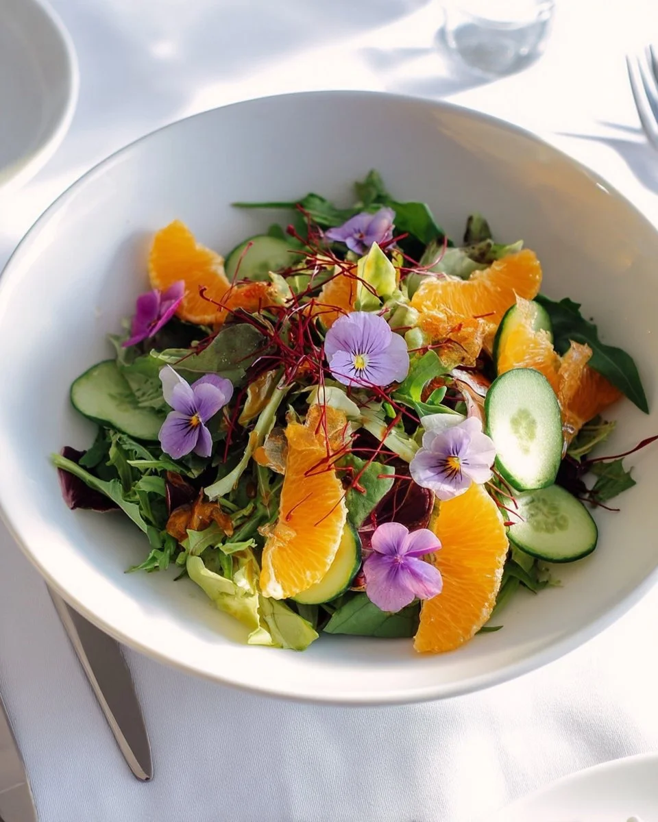 Spring Salad with Edible Flowers and Dandelion Greens