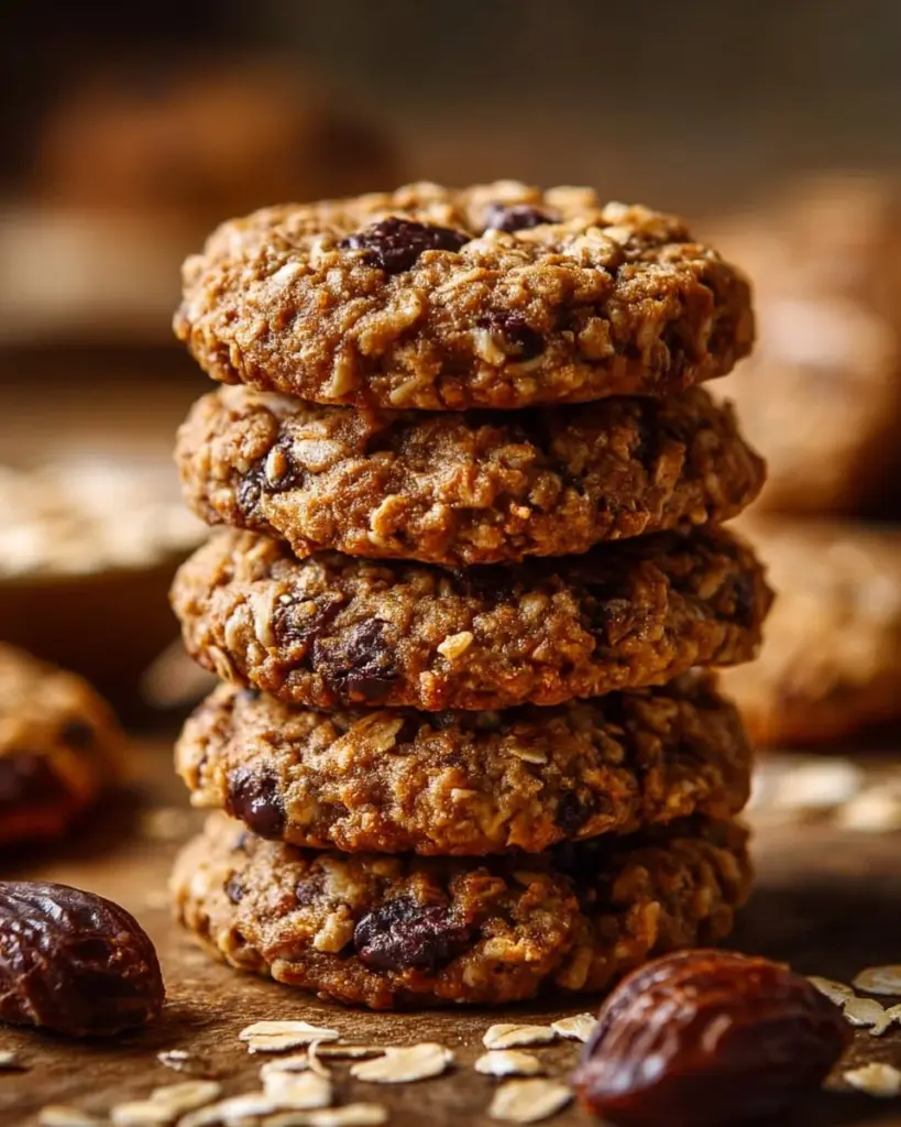 Sugar free date cookies on a wooden plate with a cup of tea
