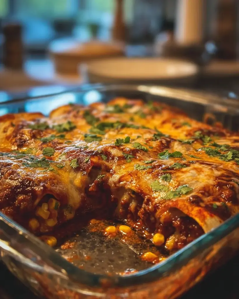 Delicious vegetarian black bean enchiladas topped with melted cheese and salsa