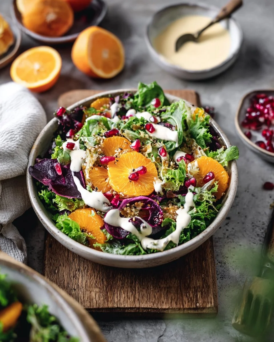 Winter Salad and Creamy Orange Ginger Dressing