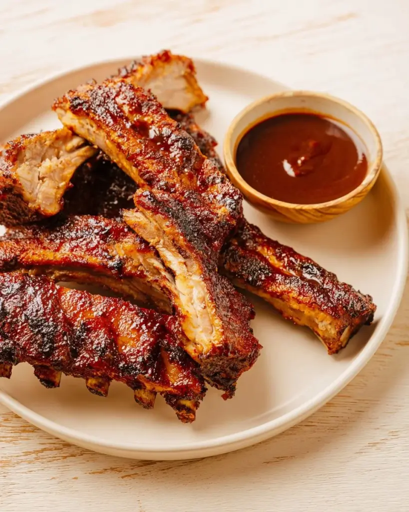 Delicious fall-off-the-bone oven-baked spare ribs served on a plate