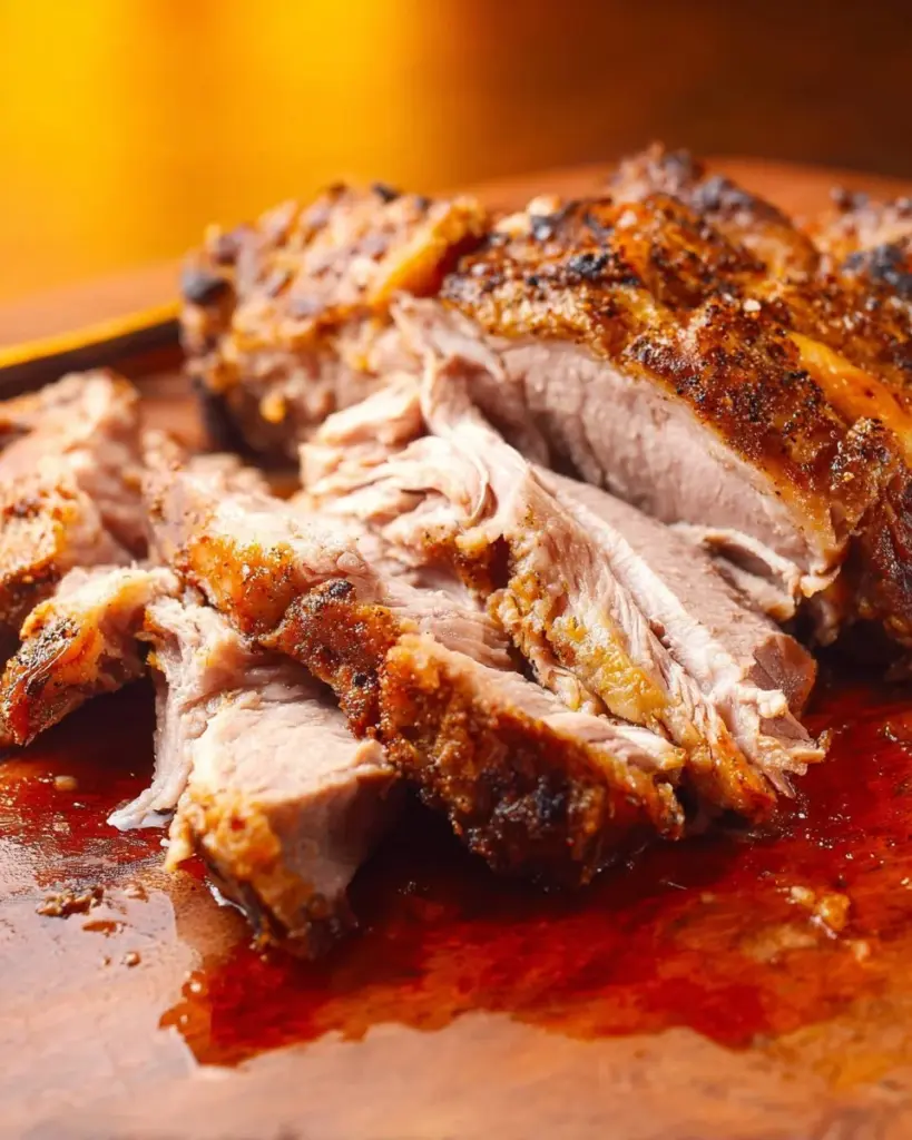 Slow cooker pork loin served with a tasty sauce for a tender meal.